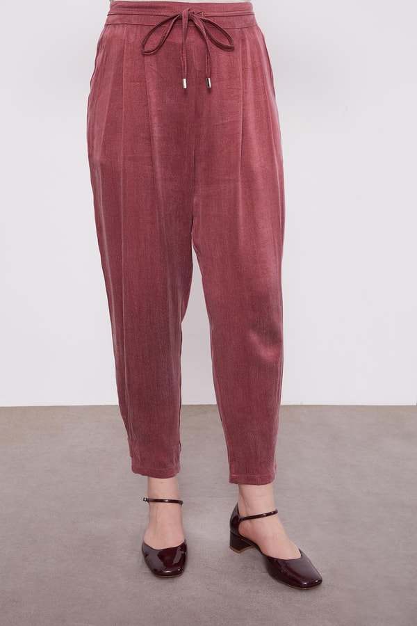 Bordo Bel Bağlama Detaylı Parlak Gürünümlü İkili Takım