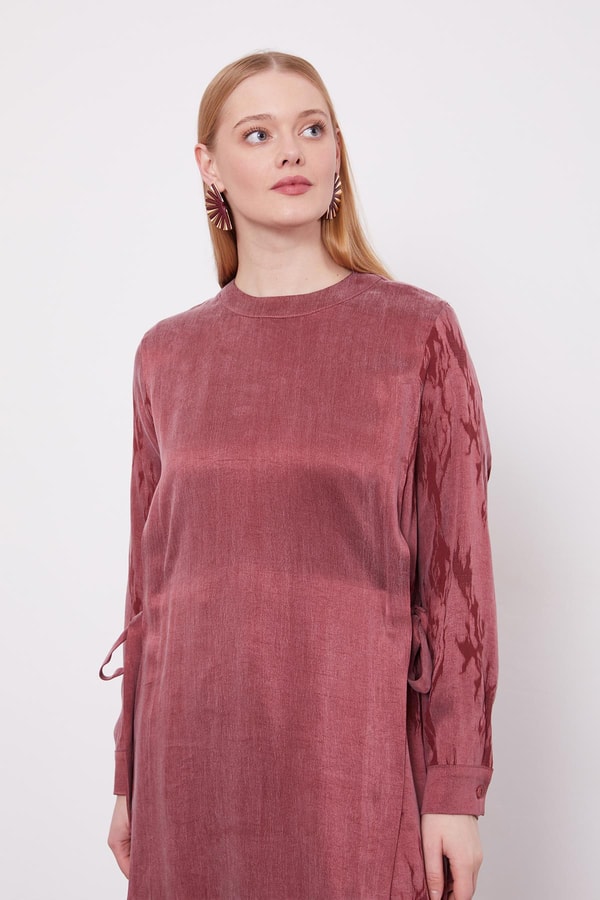 Bordo Bel Bağlama Detaylı Parlak Gürünümlü İkili Takım