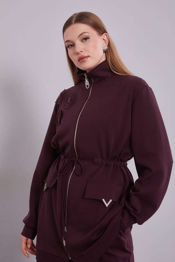 Bordo Cep Aksesuar Detaylı İkili Takım