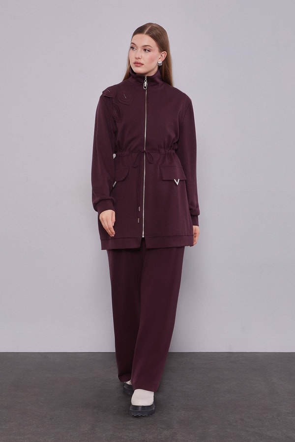 Bordo Cep Aksesuar Detaylı İkili Takım