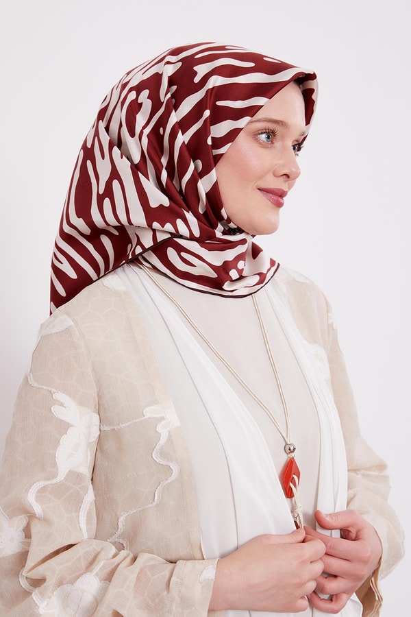 Büyük Leopar Desen Twill İpek Eşarp Bordo