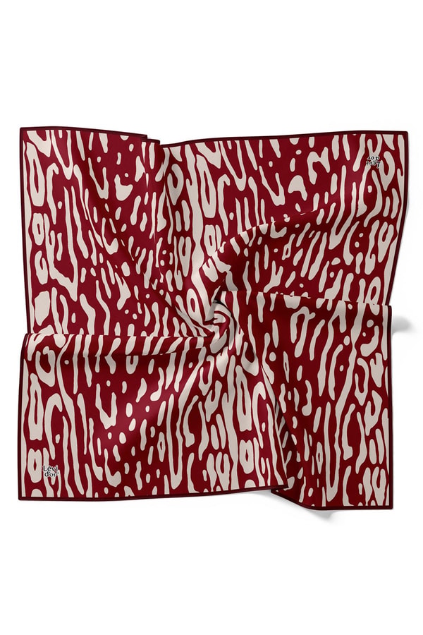 Büyük Leopar Desen Twill İpek Eşarp Bordo