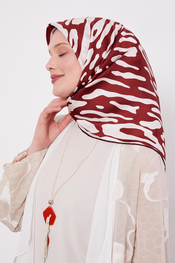 Büyük Leopar Desen Twill İpek Eşarp Bordo