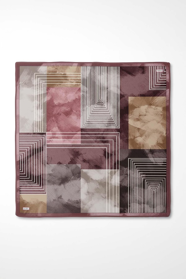 Bordo Desenli Twill İpek Eşarp