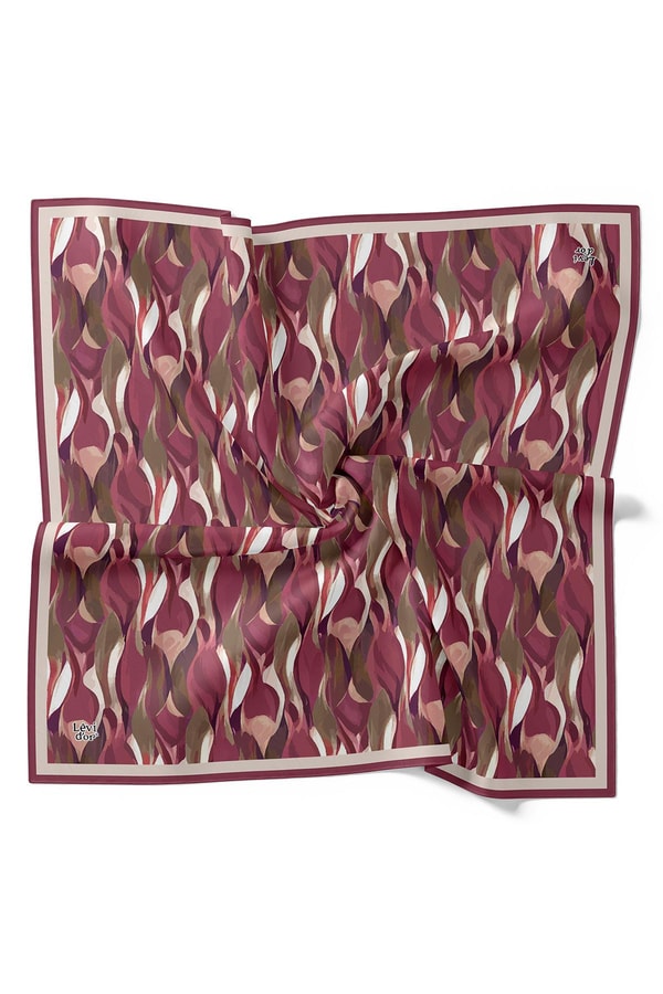 Bordo Ebruli Desen Twill İpek Eşarp