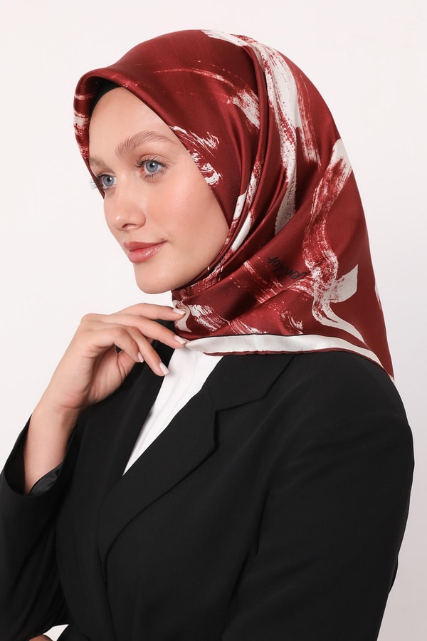 Bordo Fırça İzi Desen Twill İpek Eşarp