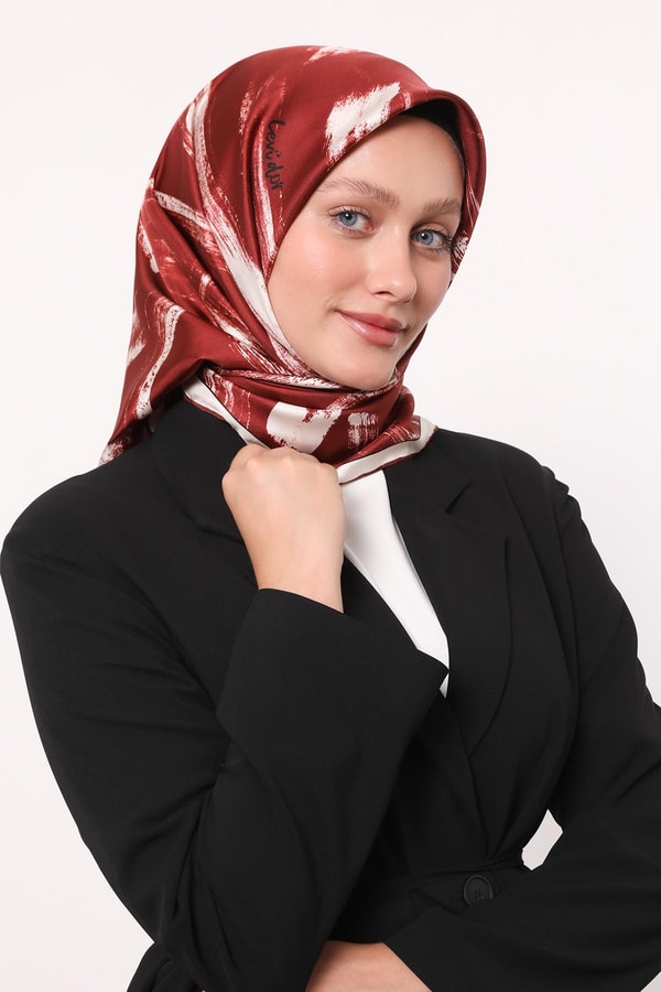 Bordo Fırça İzi Desen Twill İpek Eşarp
