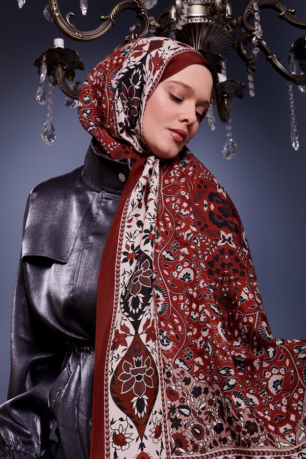 Kenar Motif Desen Royal Şal Bordo