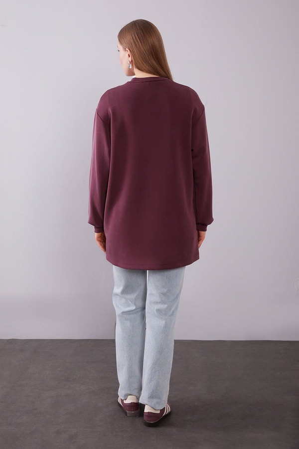 Bordo Kot Şerit Detaylı Sweat