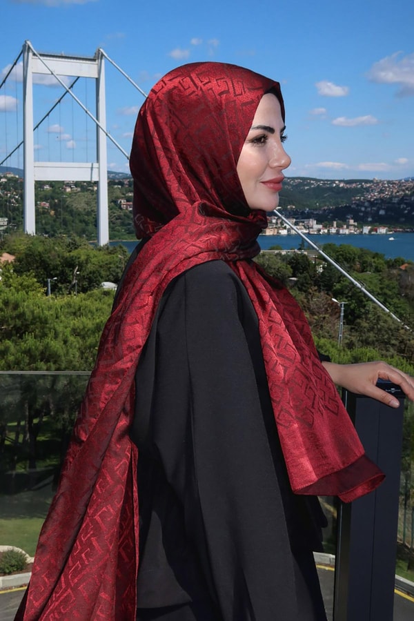 Bordo L Desen İtalyan Jakar Şal