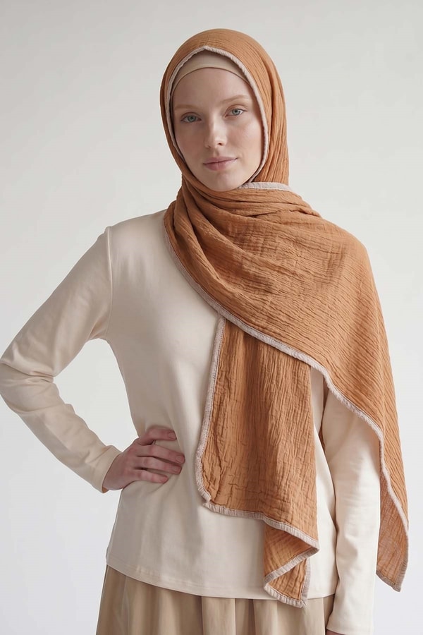 Camel Basıc Müslin Şal
