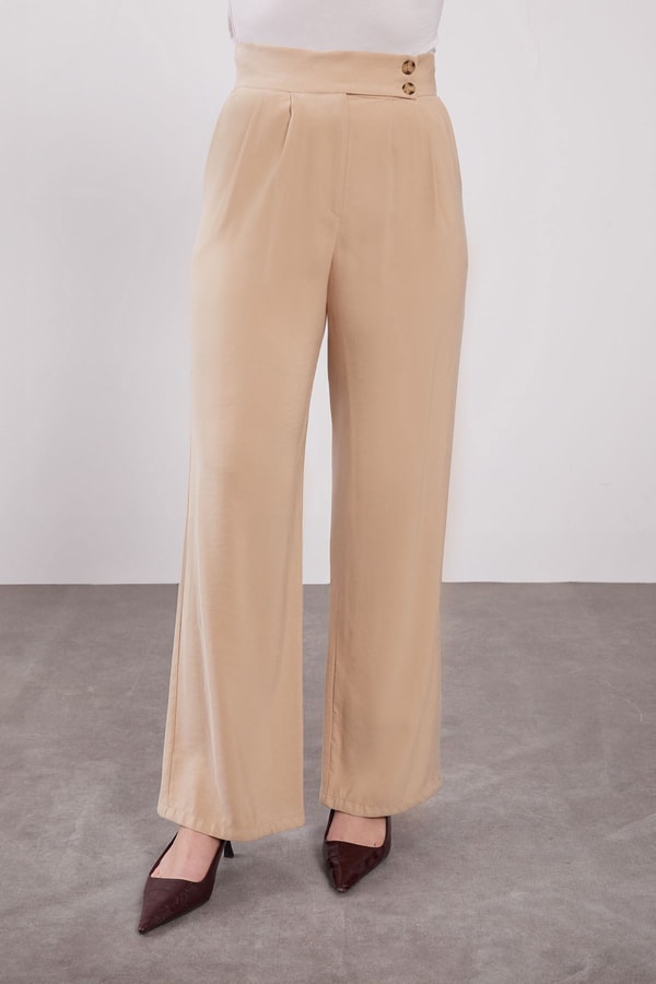Camel Çift Düğme Detaylı Pantolon