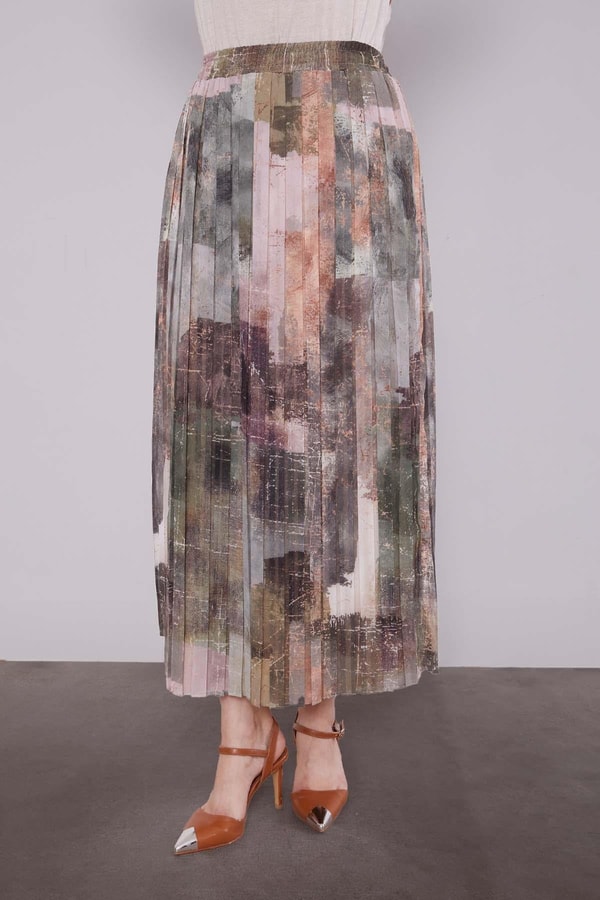 CAMEL-HAKİ Bel Büzgülü Etek Takım