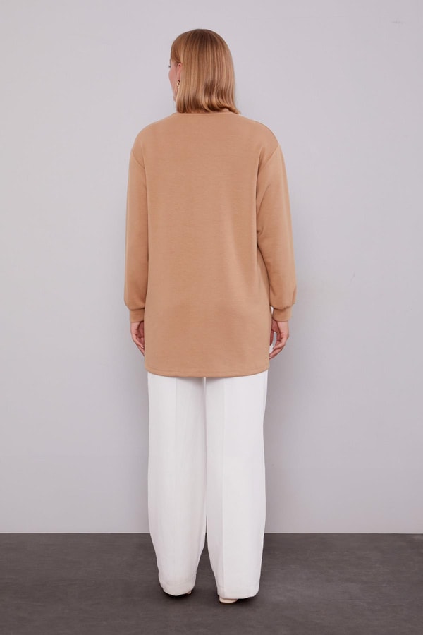 Camel İnci Detaylı Sweatshirt