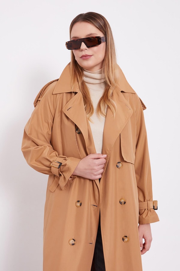 Camel Kol Kemerli Trençkot