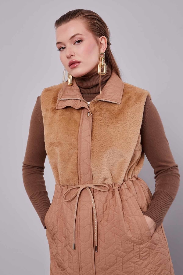 Camel Kürk Detaylı Yelek