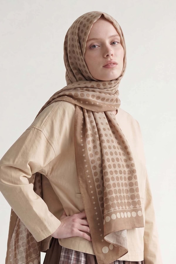 Camel Puantiye Desenli Royal Şal