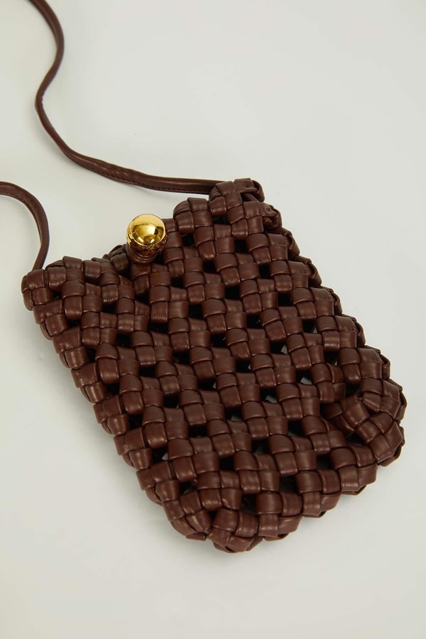 Camel Tokalı Örgü Model Omuz Çantası