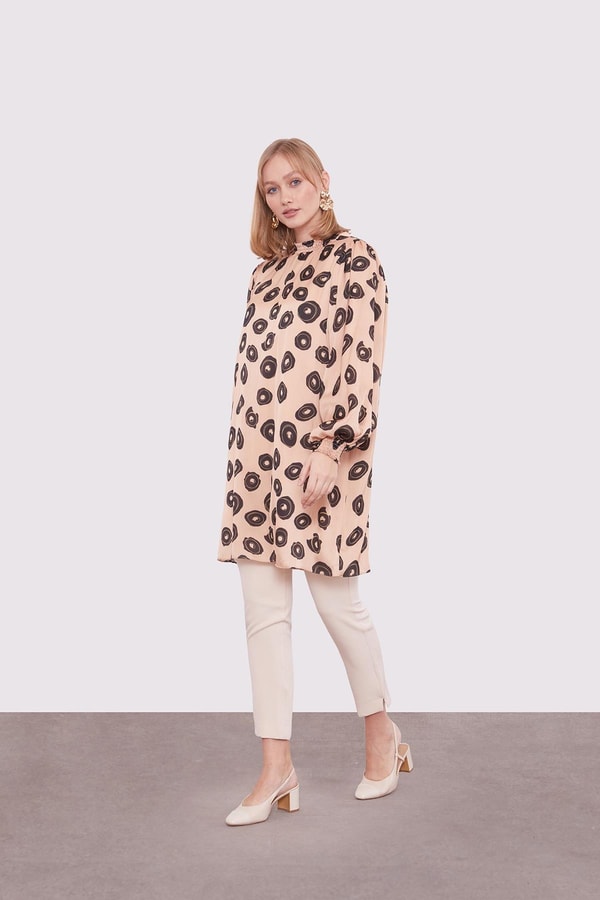 Camel Yuvarlak Desenli Tunik
