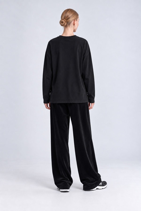 Çanta Detaylı Bisiklet Yaka Sweatshirt Siyah