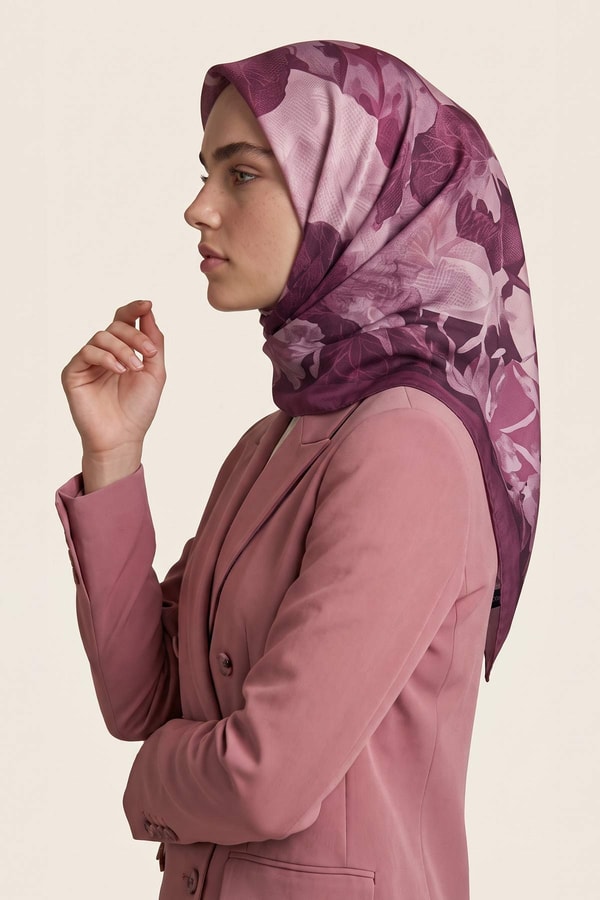 Çiçek Desenli Royal Eşarp Pudra