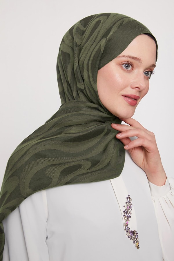Çimen Yeşili Soyut Desen Grazia Şal
