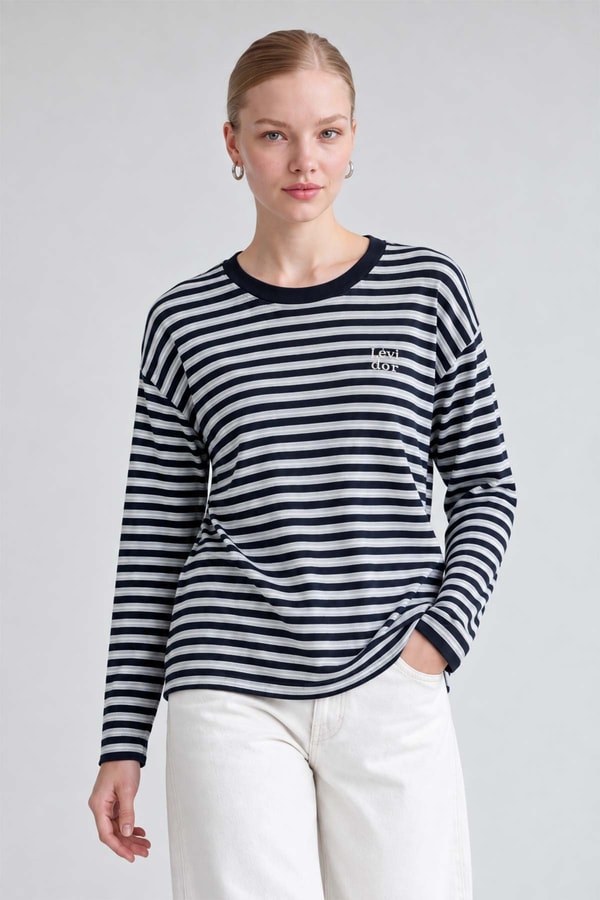 Çizgili Sweatshirt Siyah - Beyaz