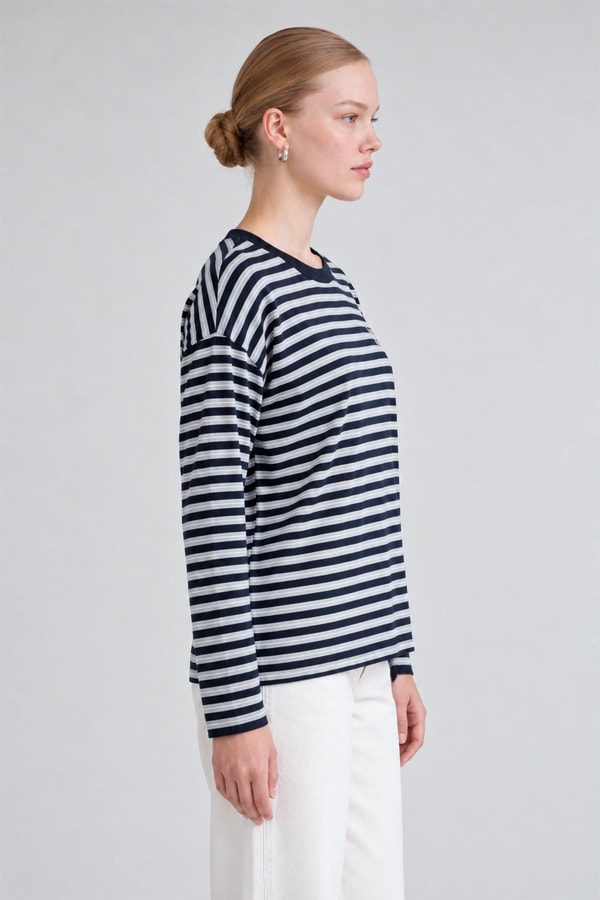 Çizgili Sweatshirt Siyah - Beyaz