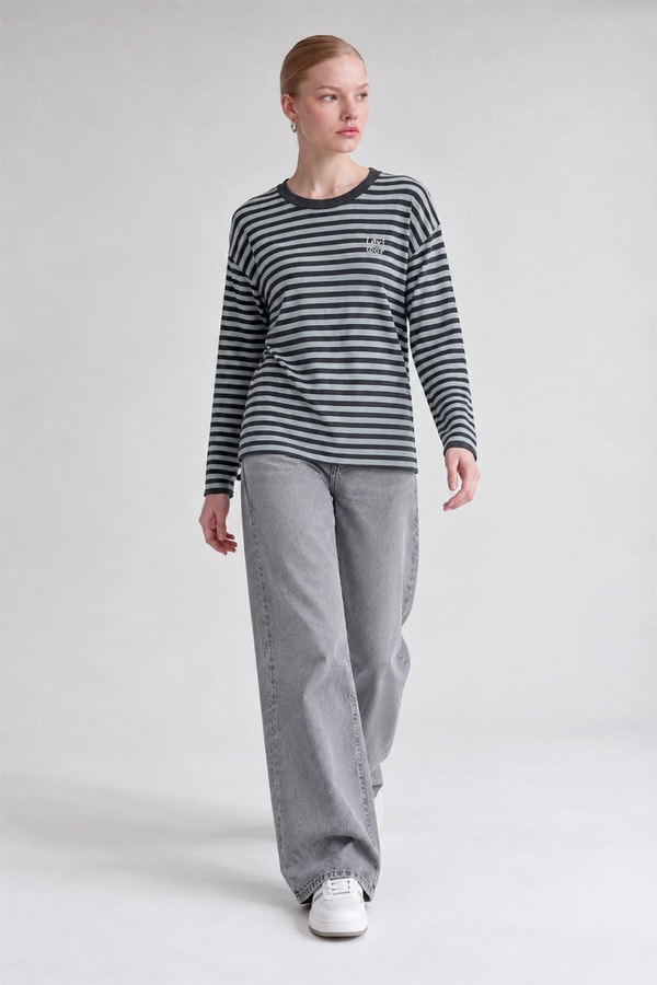 Çizgili Sweatshirt Yeşil