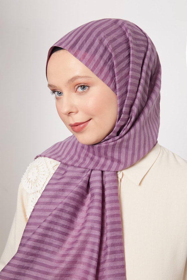 Eflatun Çizgili Shinga Şal