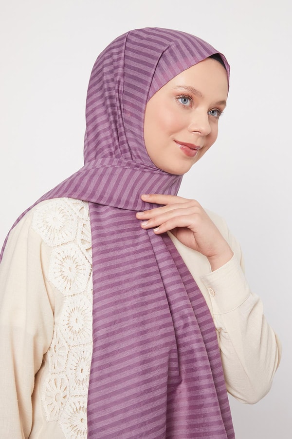 Eflatun Çizgili Shinga Şal