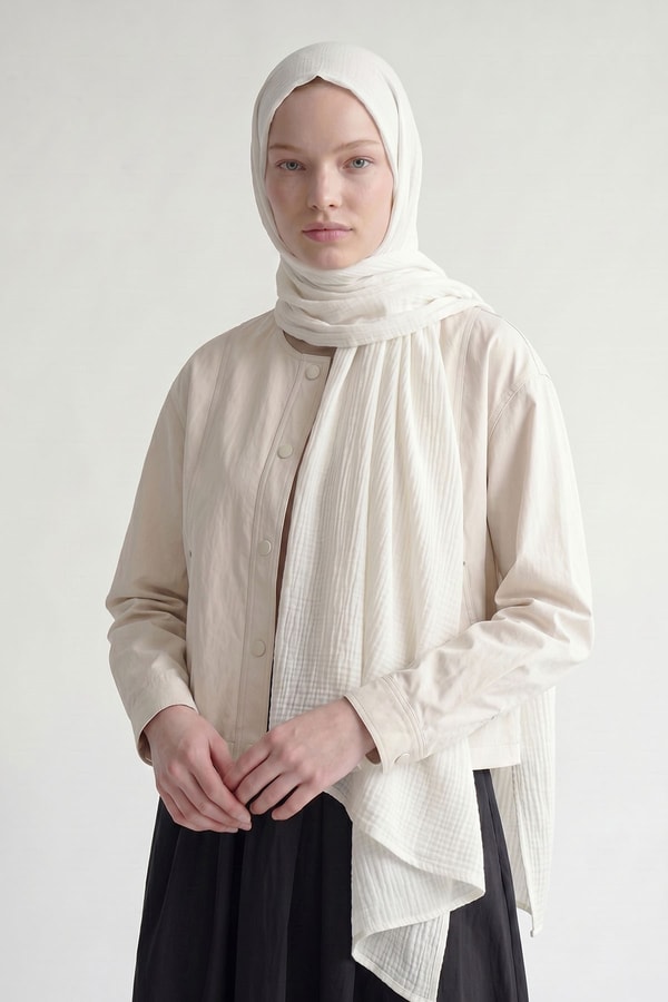 Ekru Basıc Müslin Şal