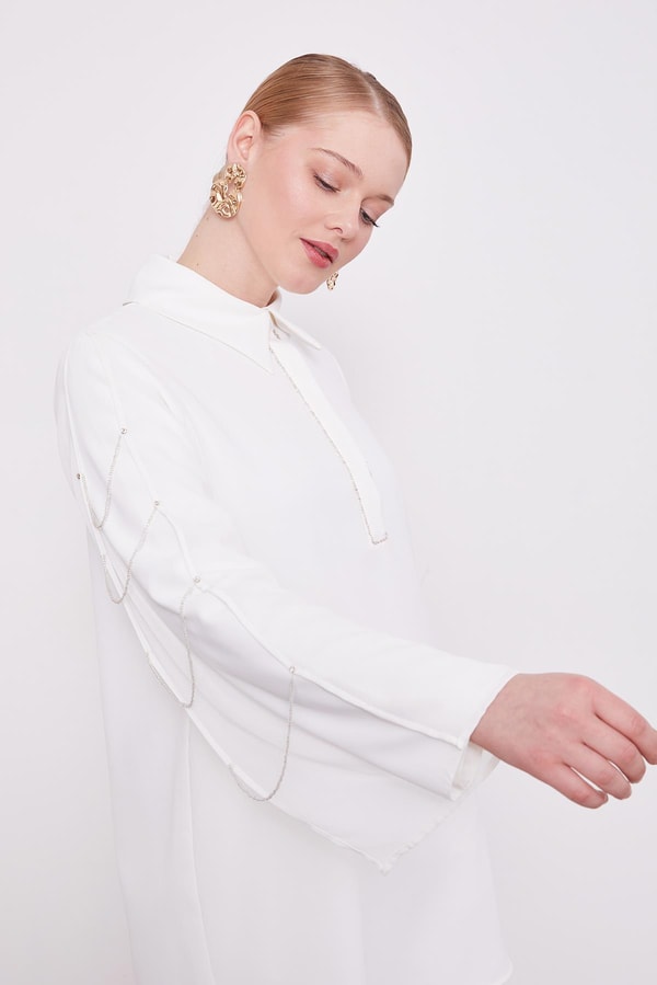 Ekru Kolları Zincir Pencere Detaylı İkili Takım