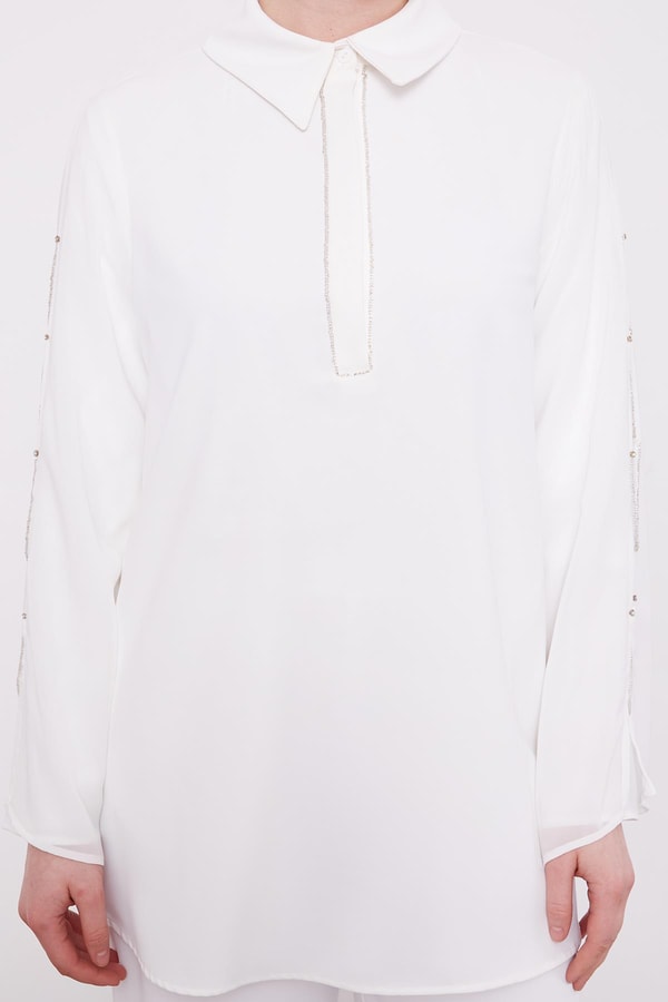 Ekru Kolları Zincir Pencere Detaylı İkili Takım