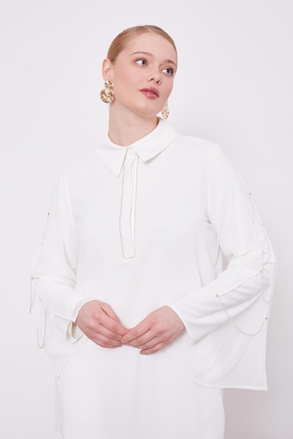 Ekru Kolları Zincir Pencere Detaylı İkili Takım