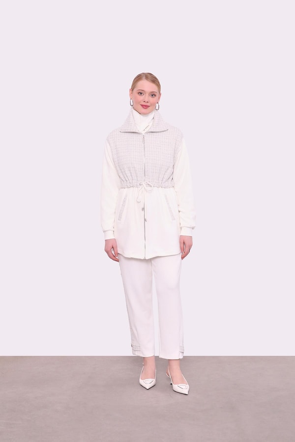 Ekru Tüvit Üst Detaylı İkili Takım