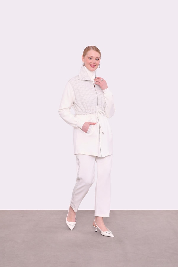 Ekru Tüvit Üst Detaylı İkili Takım