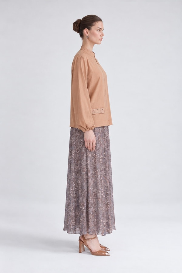 Etnik Desen Etek Takım Camel