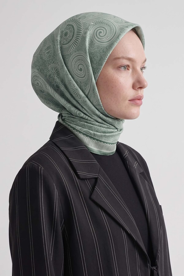 Etnik Desen Marvella Eşarp Mint Yeşili