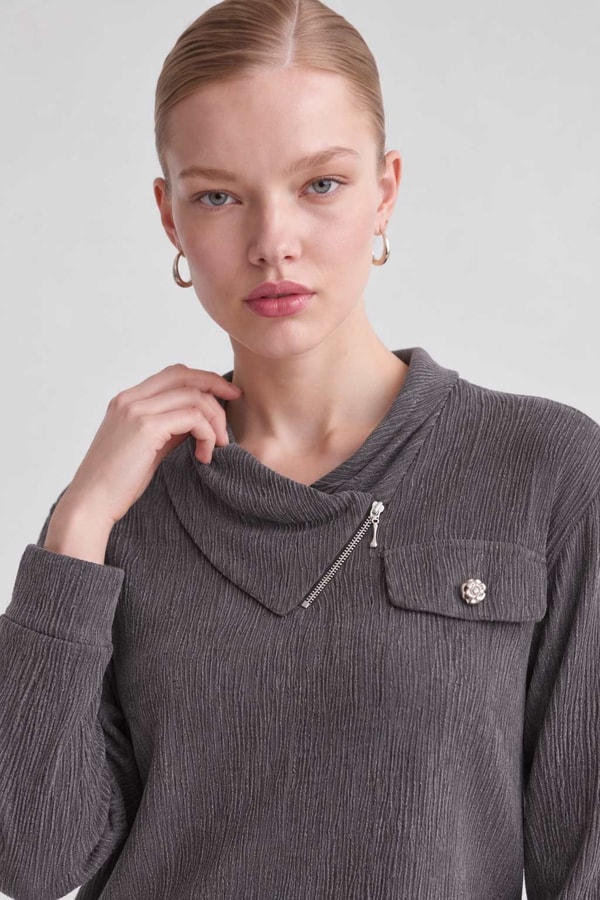 Fermuar Detaylı Tunik Takım Antrasit
