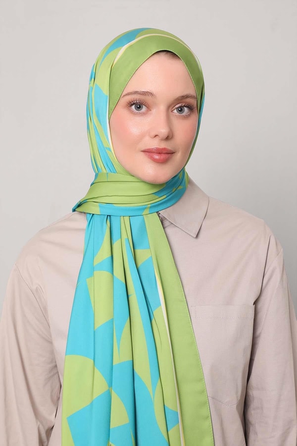 Fıstık Yeşili Dairesel Desen Club Şal