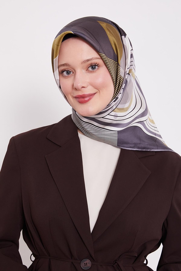 Füme Labirent Desen Twill İpek Eşarp