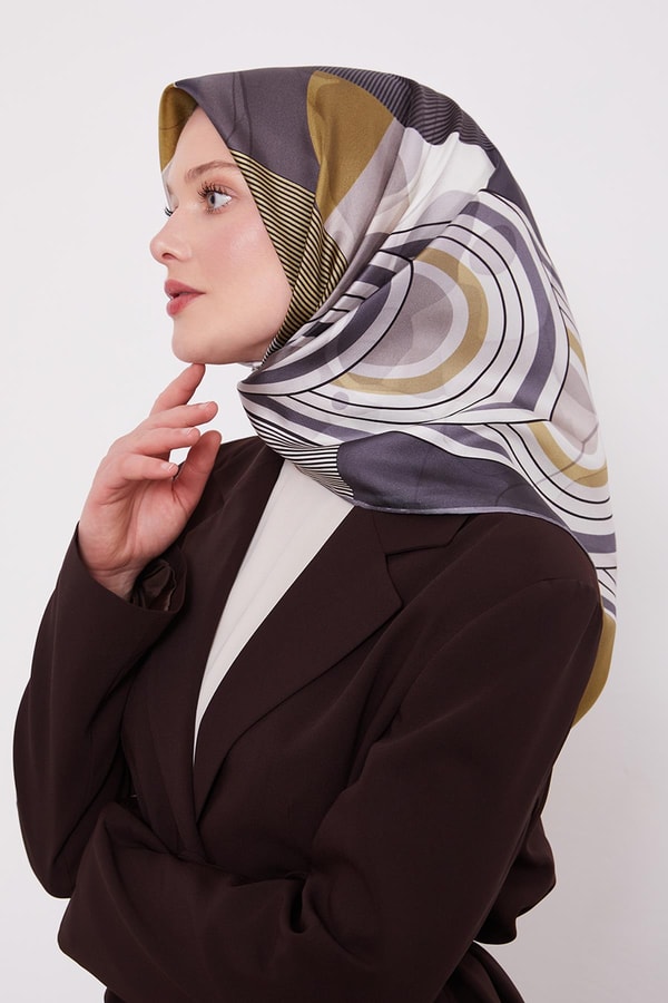Füme Labirent Desen Twill İpek Eşarp
