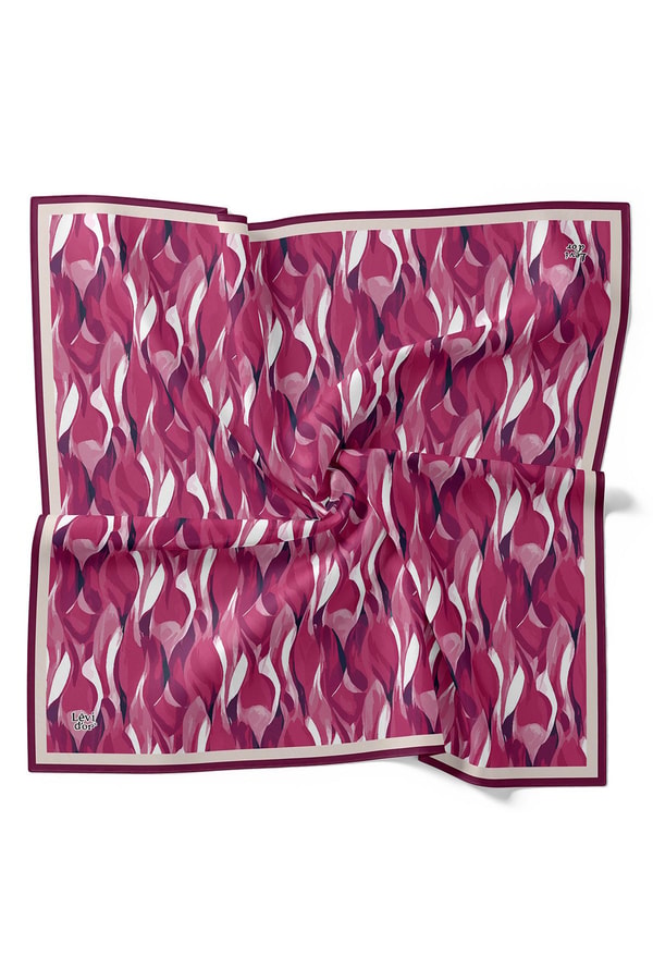 Fuşya Ebruli Desen Twill İpek Eşarp