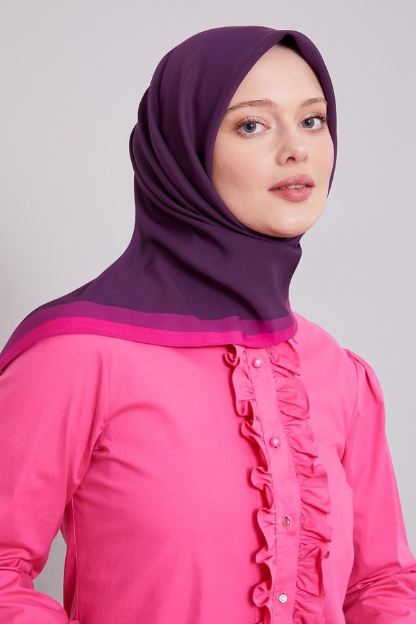 Fuşya Kenar Şerit Aura Eşarp