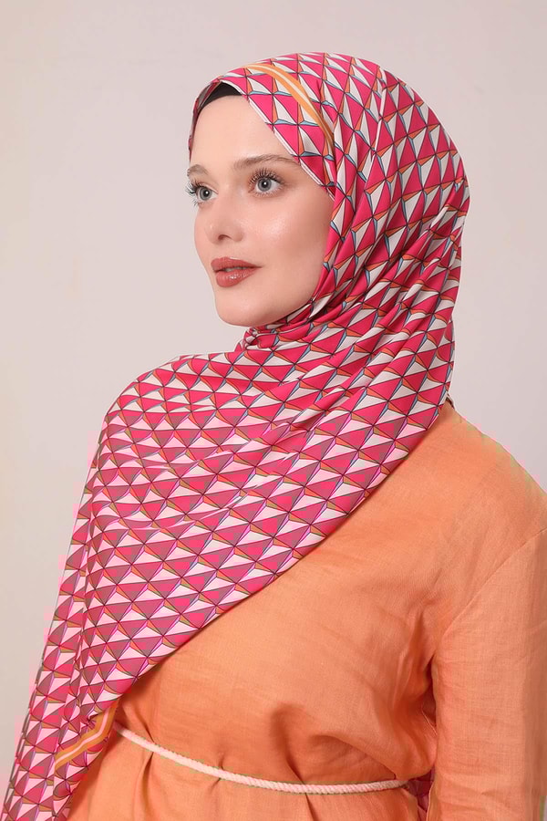 Fuşya Üçgen Desen Club Şal