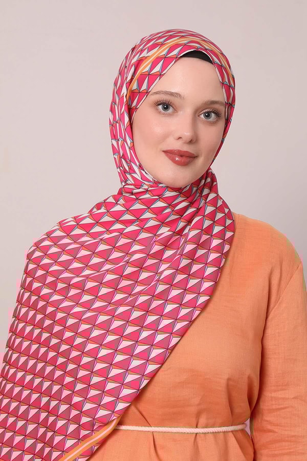 Fuşya Üçgen Desen Club Şal