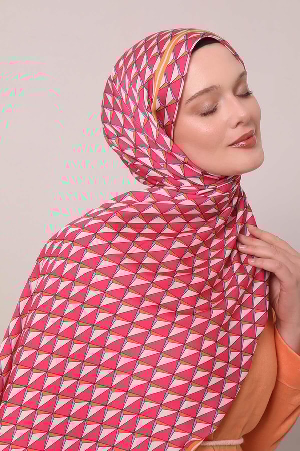 Fuşya Üçgen Desen Club Şal