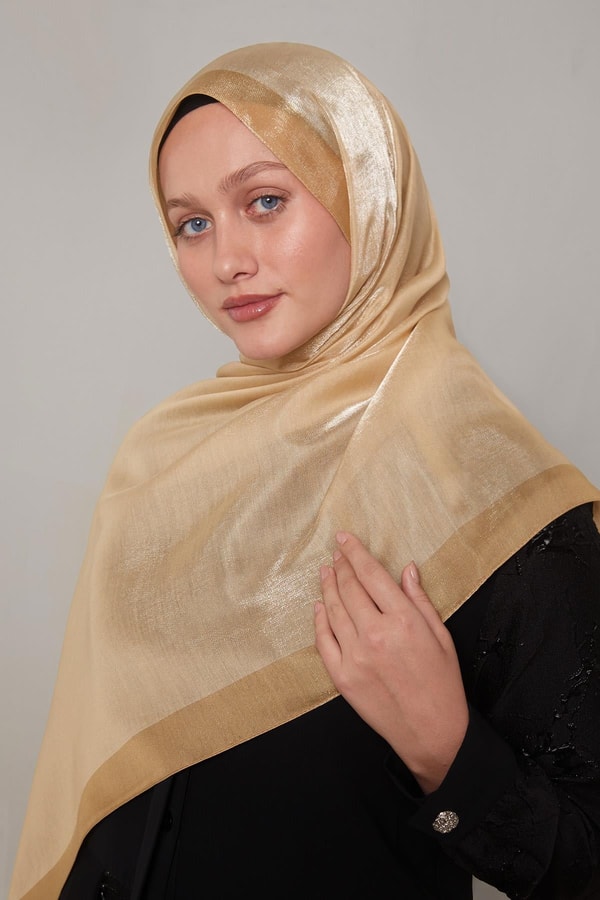 Gold Şerit Desen Kehribar Şal