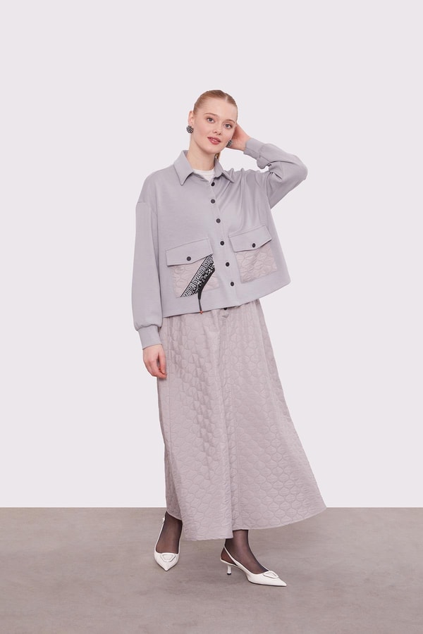 Gri Kapitone Etekli Takım